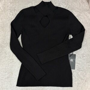 ROCK & REPUBLIC • Black Ribbed Long Sleeve Keyhole Top NWT Size L
